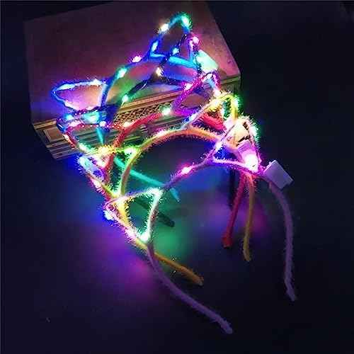 REQO 10 Pieces Cat Ears Headbands Set,LED Cute Cat Light Up Head Accessories,Glowing Girls Headdress Party Supplies For Night Clubs, Raves, Concert Party,Christmas,Halloween,Adults,Kids (10pcs-A)