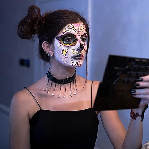 Day of the Dead Face Temporary Tattoos - 9 Sheets Skull Stickers