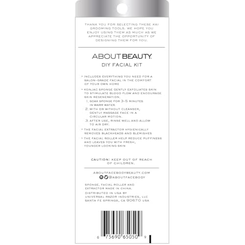 DIY Facial Kit - 3 Salon Quality Beauty Tools, Includes Green Tea Konjac Sponge, Facial Extractor and Facial Roller, Exfoliate, Stimulate & Extract Your Skin at Home