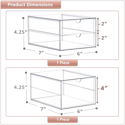 Sorbus Makeup Organizer With 3 Drawers, Acrylic Drawer Organizer for Makeup, Office Organization and Storage, Art Supplies, Jewelry, Stationary - 2 Pcs Clear Stackable Storage Bins Organizer Drawers