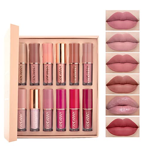 12-Color Matte & Glossy Liquid Lipstick Set – Waterproof