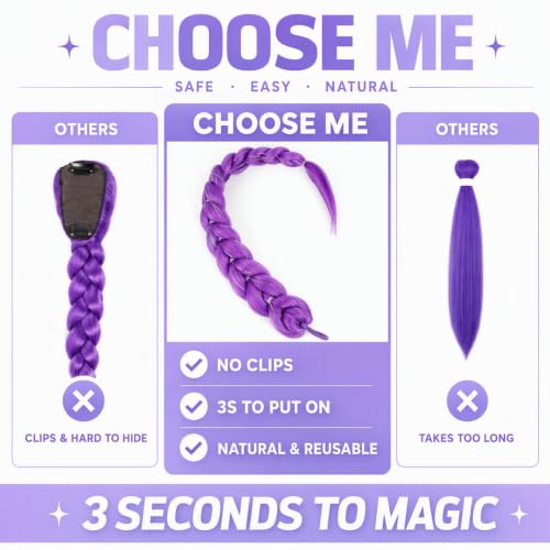 ZAVIDE Purple Synthetic Braids Hair Extensions 24 Inch Long Cosplay & Costume Hair