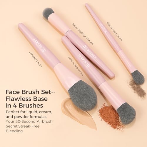 BEAKEY Pink Makeup Brushes Set?10 Pcs Taklon Bristles for Foundation Powder Blush Contour Eyeshadow & Concealer with Durable Birch Handles