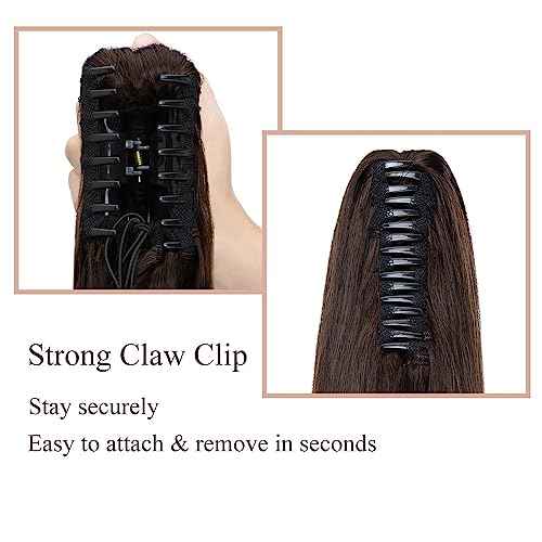MY-LADY Ponytail Extension Human Hair Claw Clip in Ponytail Hair Extension Long Straight Pony Tail Hair Extensions Real Human Hair for Women Dark Brown 14 Inch 105g