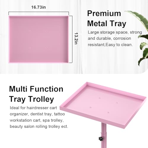 Adjustable Salon Tray Cart with Wheels - Pink Rolling Storage