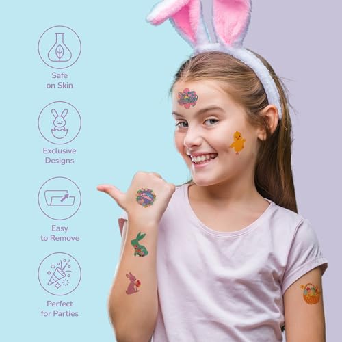 ArtCreativity 240 Pcs Easter Individual Temporary Tattoos for Kids - Pack of 240, 2 Inch Tattoos in 8 Festive Designs - Easter Basket Stuffers and Egg Fillers for Kids