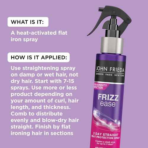 John Frieda Frizz Ease 3 Day Straight Heat Protection Spray, Keeps Hair Straight and Frizz-Free for 3 Days, Keratin-Infused Flat Iron & Styling Spray for a Smooth, Sleek Finish, 3.5 Oz, Pack of 2