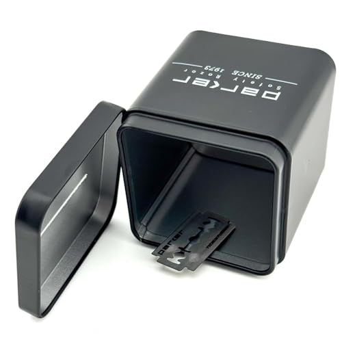Parker Double Edge Blade Disposal Bank, All-Metal, Reusable Storage Container for Safe Razor Blade Recycling, 2.75 x 2.75 x 2.8 Inches, 300 Blade Capacity