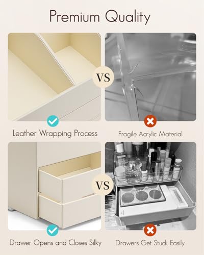 VLANDO 3-Layer Makeup Organizer with Drawers & Lipstick Holder