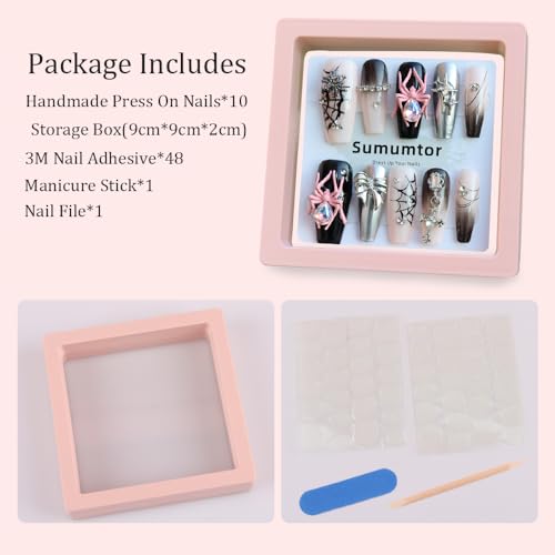 Sumumtor 3D Square Cute Graffiti Duckbill Big Mouth Tips Acrylic Press On Nails,Handmade Salon False Nails with Design Nail Art Gifts for Women and Girls Pregnant,Reusable Stick On Nails 10Pcs,Size S