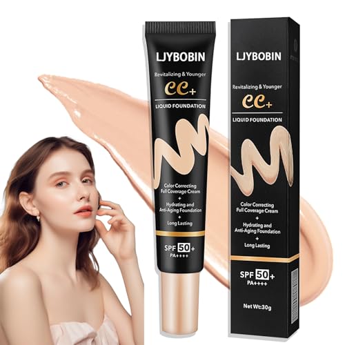 Hydrating CC Cream with SPF 50+ PA++++,Waterproof Flawless Concealer Full Coverage BB Cream for All Skin Types,Long Lasting Moisturizing Full Coverage Liquid Foundation for Men & Women（Natural）