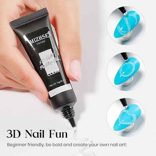MIZHSE Solid Builder Nail Gel 3D Nail Gel and Rhinestone Glue for Nails Kit, Clear Sculpting Hard Carving Gels Builder Modeling Gels, No Wipe Kit Soak Off U V LED Nails Art Manicure Home