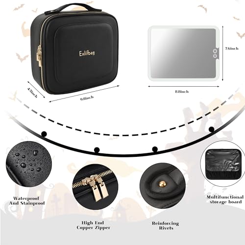Makeup Bag with Led Mirror, Portable Travel Makeup Bag Organizer, Cosmetic Bag (Black)