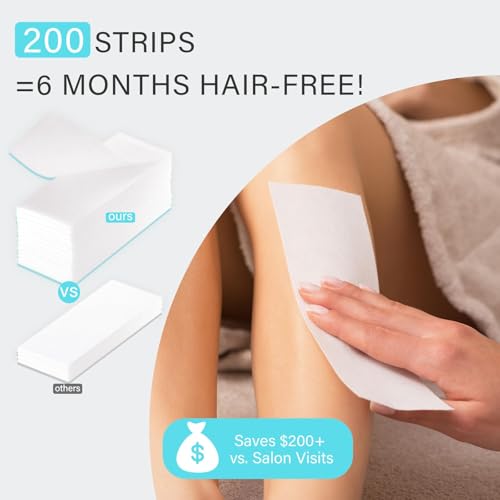200-Count Non-Woven Wax Strips for Facial and Body Hair Removal, Suitable for All Genders and Skin Types (without wax) Blue