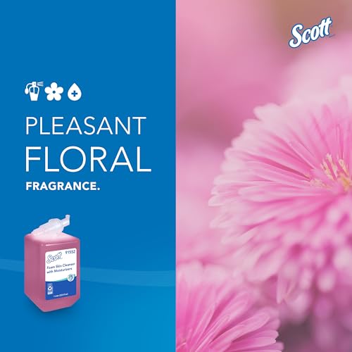 Bundle of Scott¢ç Foam Hand Soap with Moisturizers, 1.0 L Pink, Floral Scent Refills + Scott Essential Manual Skin Care Dispenser, Black) Starter Kit