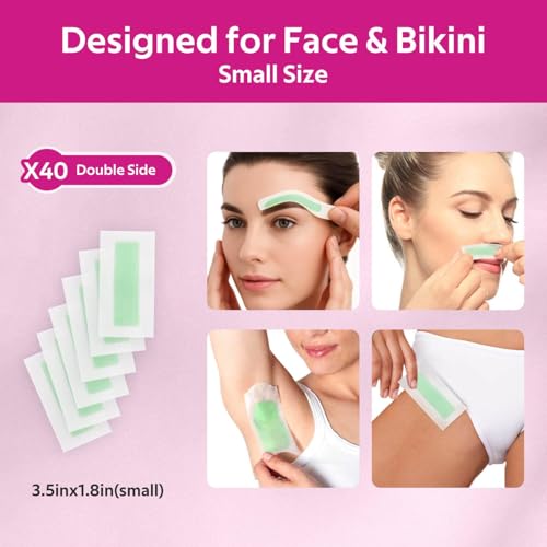 Waxfans Wax Strips for Hair Removal, 60 Counts Facial Wax Strips for Face,Eyebrow,Body,Bikini, Easy at Home Waxing Kit for Women with Sensitive Skin (Pink)