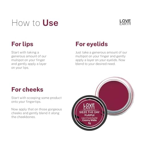Love Earth Lip Tint & Cheek Tint Multipot-Sieze The Day With Richness Of Essential Oils And Vitamin E For Lips, Eyelids & Cheeks