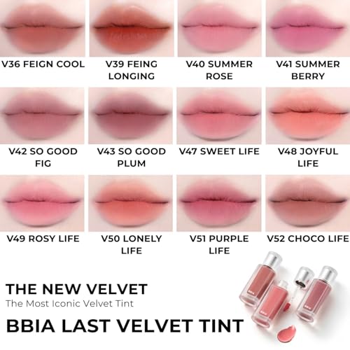 BBIA Last Velvet Tint NEW - Soft Creamy Matte Finish Lip Stain, Blur Effect & Velvety Texture, Long-Lasting, High Pigment, Non-Drying, Vegan, Korean Lip Makeup (V40 SUMMER ROSE, Pack of 1)