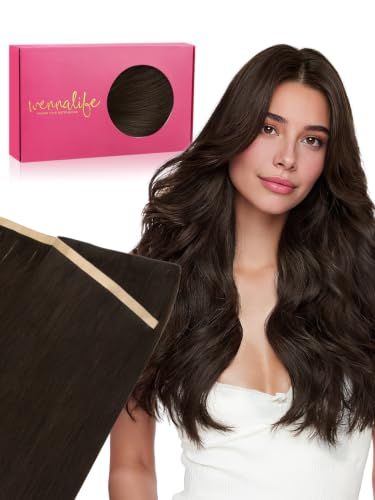 WENNALIFE Tape in Weft Hair Extensions - 18" Remy Human Hair, Light Dark Brown, 31" Wide, DIY Reusable