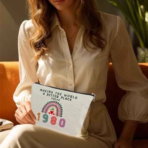 45th Birthday Gifts for Women Her, 45th Birthday Decorations Makeup Bags, 1980 Anniversary 45 Year Old Gift Ideas for Mom, Wife, Sister, Best Friends, Mothers Day, Small Cosmetic Travel Pouch