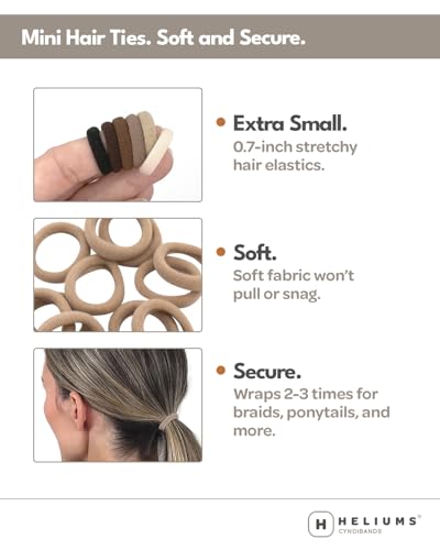 Heliums Extra Small Hair Ties 0.75" Black - 40 Pack Seamless Ponytail Holders