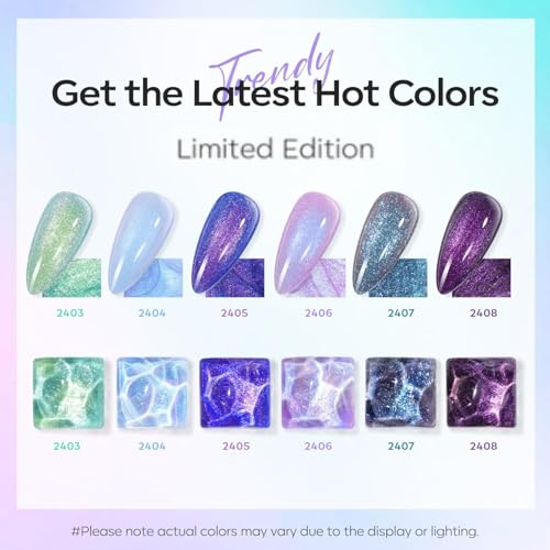 modelones Builder Nail Gel Set, 6 Colors 8-in-One, Jelly Pink & 6 Colors Aurora Shimmer Glitter Gel Polish Kit Blue Green Purple
