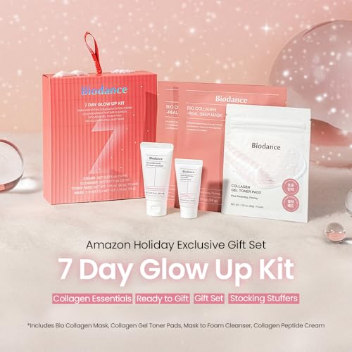 BIODANCE 7 Day Glow Up Kit: Collagen Gift Set for Glass-Skin, Korean Skin Care with Mask to Foam Cleanser, Toner Pads, Moisturizer, Gel Masks, All-in-One Skin Care Set