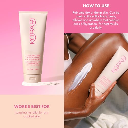 Kopari Jumbo Ultra Restore Body Butter - Hydrating Whipped Lotion with Hyaluronic Acid & Mango Seed, 12 oz