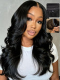 UNICE 16 Inch Black Butterfly Cut Body Wave Lace Front Wig with Face Framing Layers and Drawstring, 180% Density