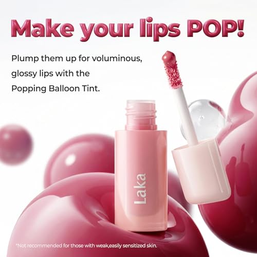 Laka Popping Balloon Lip Stain, 4.5g/0.15oz, Glossy Plumping Tint, Moisturizing, Non-Sticky Texture for All-Day Hydration, K-Beauty? (#510 Breezy)