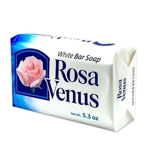 Rosa Venus White Bar Soap Bundle - 6 Pack Rosa Venus Jabon de Bano Blanco 5.3 oz Bars with Door Hanger | Gentle Foaming Bar Soap