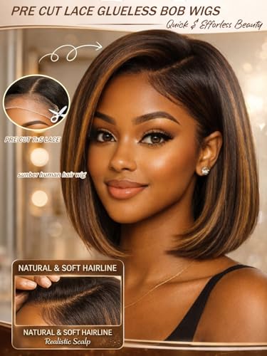Sunber Ombre Brown Bob Wig 10" Yaki Straight Glueless