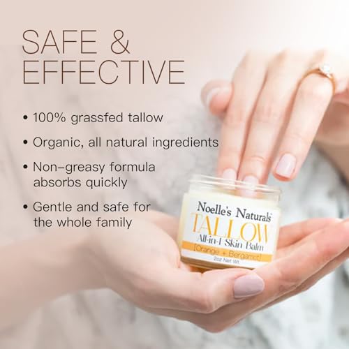 Tallow Balm - 100% Organic Grassfed Tallow - 2oz Glass Jar - Orange + Bergamot - Moisturizing - Dry Skin - Stretch Marks - All Natural