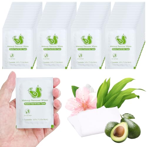 Avocado 50 Pack Travel Makeup Remover Wipes - Individually Wrapped, Gentle & Effective