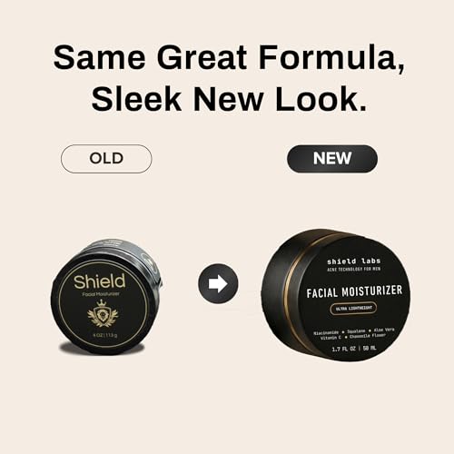 Shield Facial Moisturizer for Men and Boys, Lightweight Hydration Cream for Oily or Sensitive Skin, 1.7 oz, Pack of 2