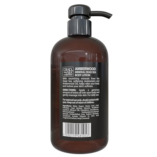 Dead Sea Collection Amberwood Men's Body Lotion - Maximum Hydration Nourishing Moisturizing Lotion for Men - 16.9 Fl Oz Bottle