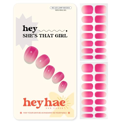Heyhae Pink Ombre Semi Cured Gel Nail Strips - Salon Quality Kit (28 Strips)