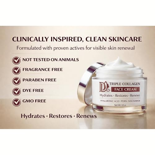 Triple Collagen Face Moisturizer ? Retinol-Free Anti-Aging Cream for Sensitive Skin with PDRN (Salmon DNA) & Hyaluronic Acid ? Firming & Wrinkle Smoothing, Fragrance-Free, 1.7 oz