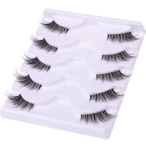 Half Lashes Lashes Natural Look Wispy 3/4 False Eyelashes Volume Clear Band False Cat Eye Lashes that Look Like Extensions Soft Handmade Reusable Lashes Pack