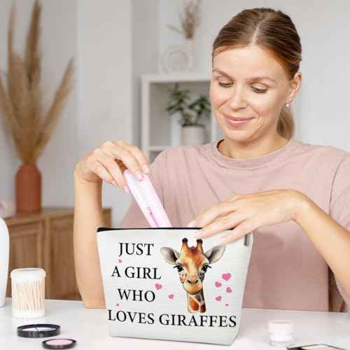 Giraffe Decor Makeup Bag, Gifts For Women, Just A Girl Who Loves Giraffe, Birthday Christmas Graduation Friendship Gifts For Animal Lovers Her Friends