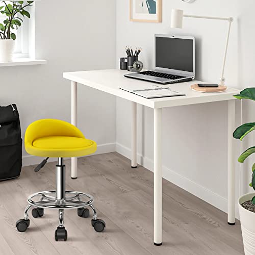 KKTONER PU Leather Round Rolling Stool with Foot Rest Height Adjustable Swivel Drafting Work SPA Task Chair with Wheels (Yellow)