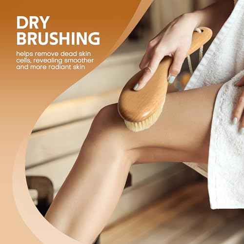 Dry Brush for Body, Natural Bristle Dry Exfoliating Body Brush for Skin Care, Cellulite, Lymphatic Drainage