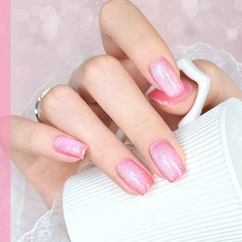GAOY Cat Eye Gel Nail Polish, 16ml Pink Glitter Holographic Nail Polish with Magnet, Reflective Translucent UV Gel, 2280 Electric Pink