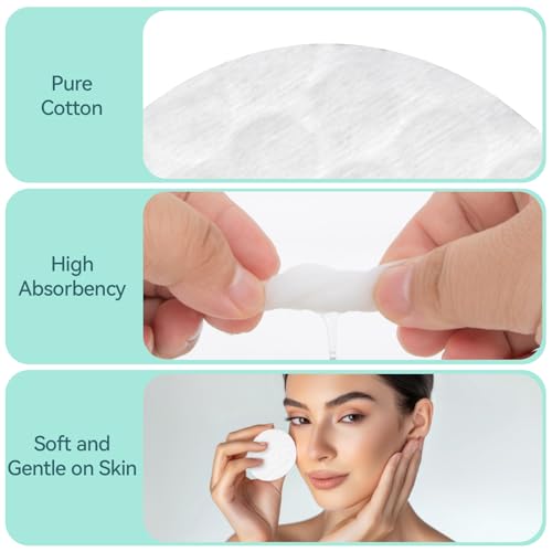 300 Cotton Rounds - Lint Free Makeup Pads for Face Cleansing