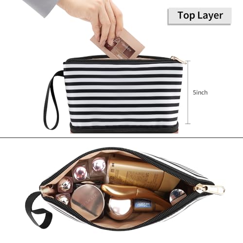 Ethereal Small Makeup Bag Organizer - Double Layer Travel Pouch