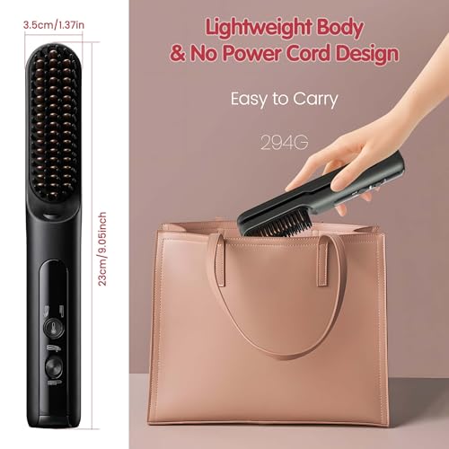 Cordless Hair Straightener Brush 2-in-1 with Curler & 4 Heat Settings