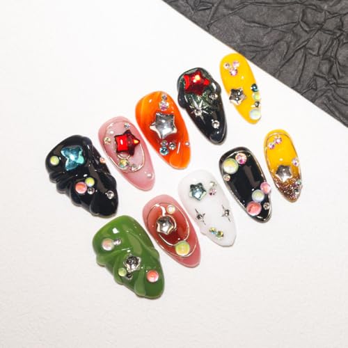EasierGlow Short Almond Press On Nails - 10 Pcs Y2K Style