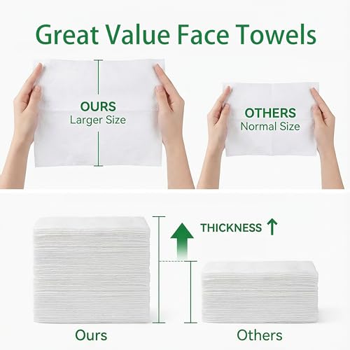 Vinda Clean Face Towels, XL Size, Extra Thick, Disposable Facial Towels for Sensitive Skin,100% Rayon Fabric Dry Wipes for Washing Face, Makeup Removal and Baby Care, 50 Count