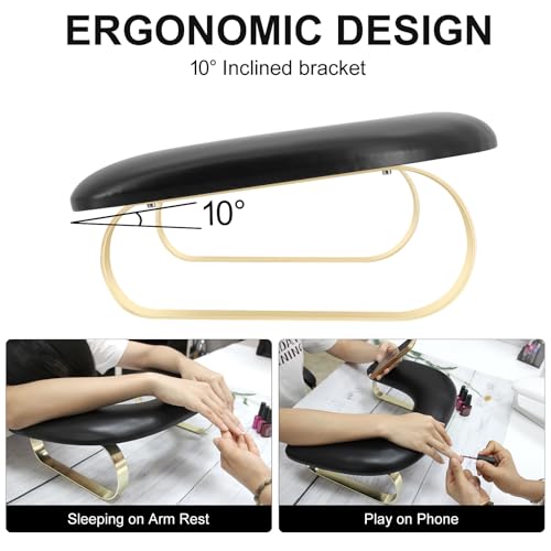 U Shaped Arm Rest for Nails Tech,Soft Manicure Nail Arm Rest,Big Microfiber PU Leather Nail Armrest Stand for Acryli Nails Art Manicure Salon Home Use,Removable Legs (Black)