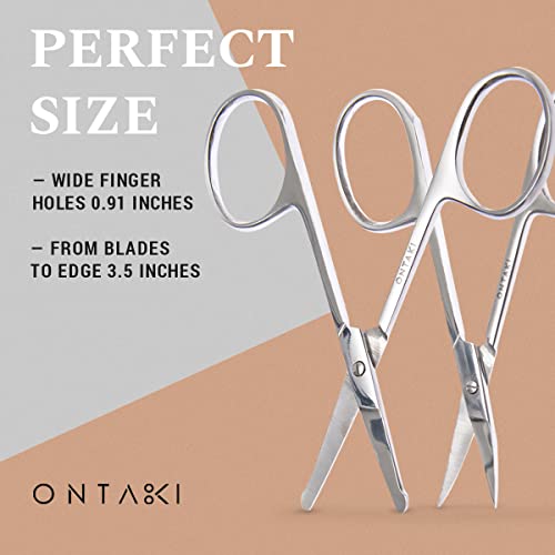 Ontaki Curved & Rounded Facial Hair Scissors - Silver, Ambidextrous - Precision Curved Mustache Trimming Scissors - Versatile Beard Nose Trimmer - Professional Alloy Steel Mustache Grooming